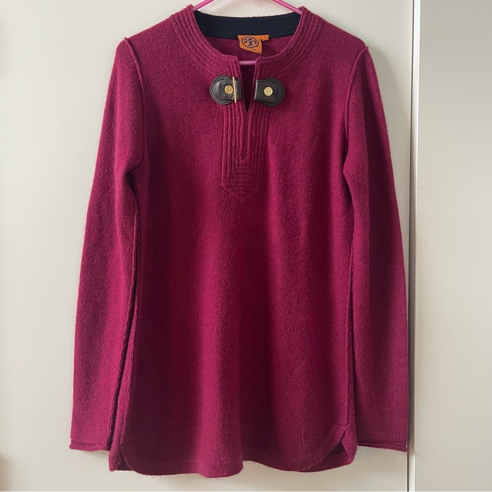 Tory Burch Maroon Sweater Leather Wool Alpaca Large L